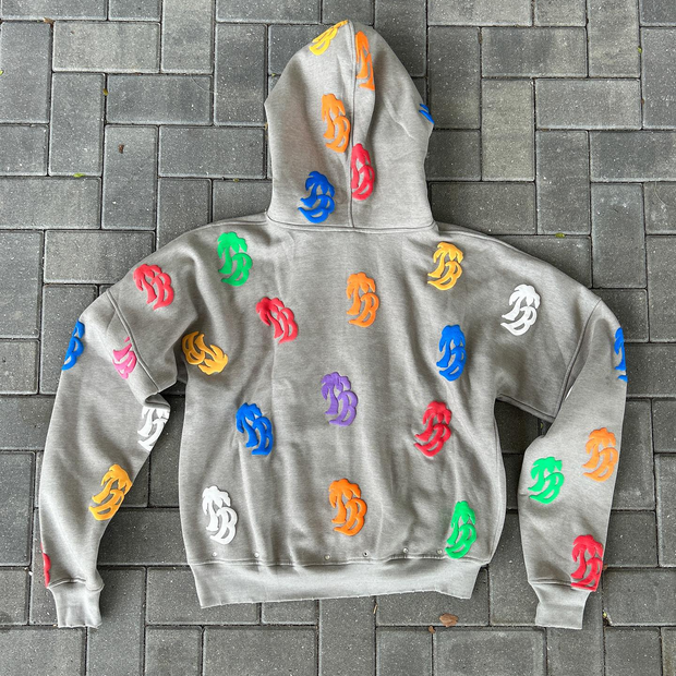 Vintage Letter Print Zip-Up Hoodie Set