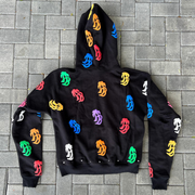 Vintage Letter Print Zip-Up Hoodie Set