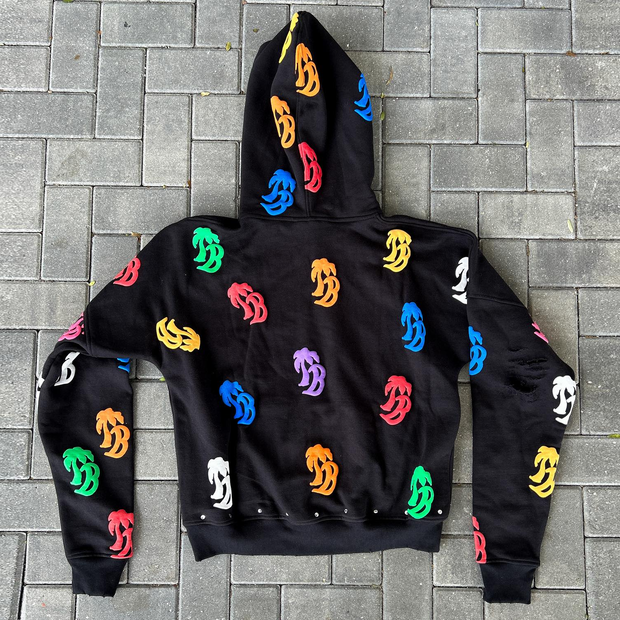 Vintage Letter Print Zip-Up Hoodie Set