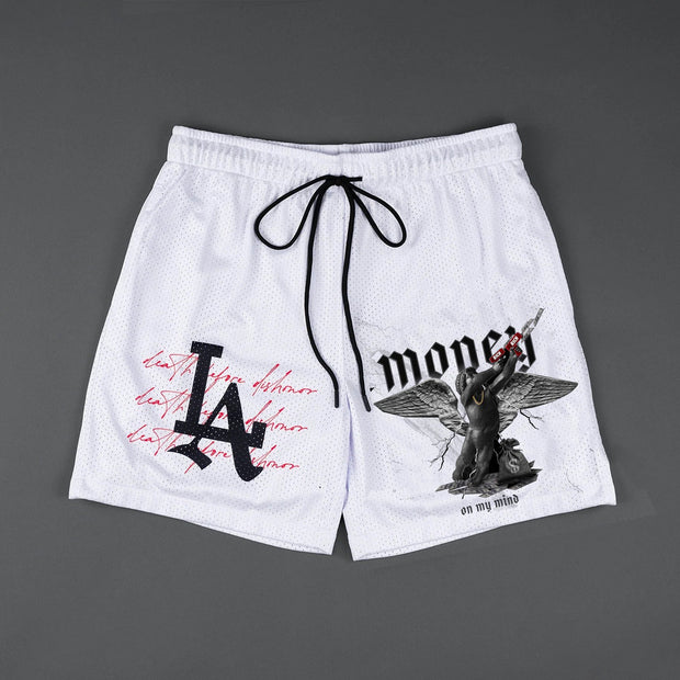 Money Angel Print Mesh Shorts