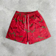 Men's casual preppy printed mesh shorts