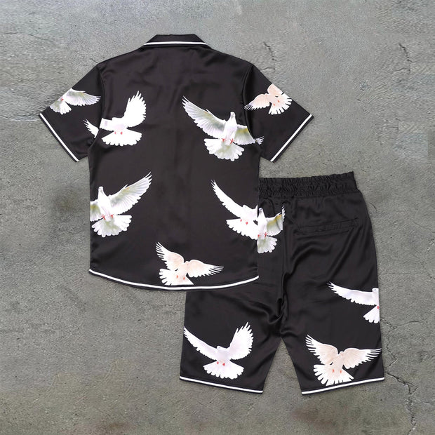 Tide brand fashion art print casual short-sleeved pigeon suit