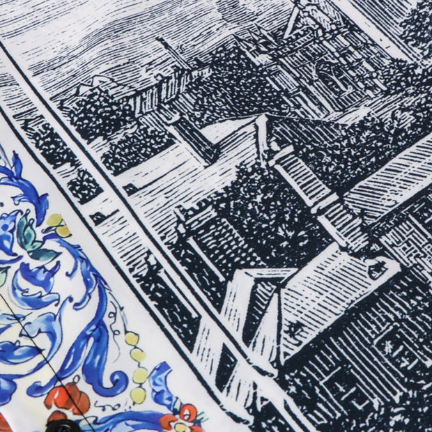 Printed Landscape Vintage Loose Shorts Shirt Set