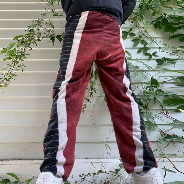 V strip print straight-leg street trousers