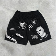 graphic print elastic shorts