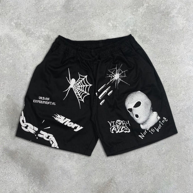 graphic print elastic shorts