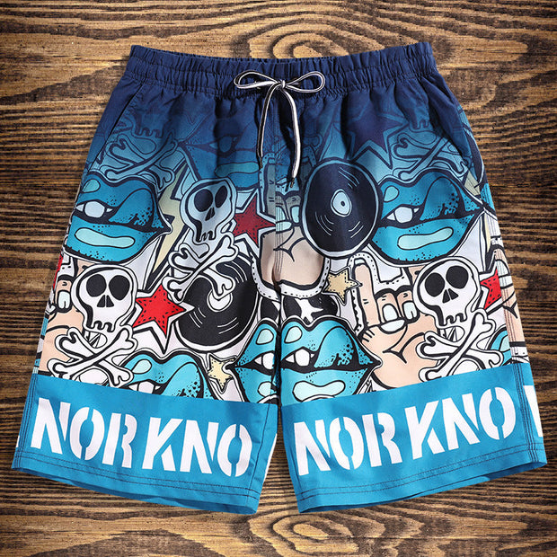 Red lip skull casual street beach shorts