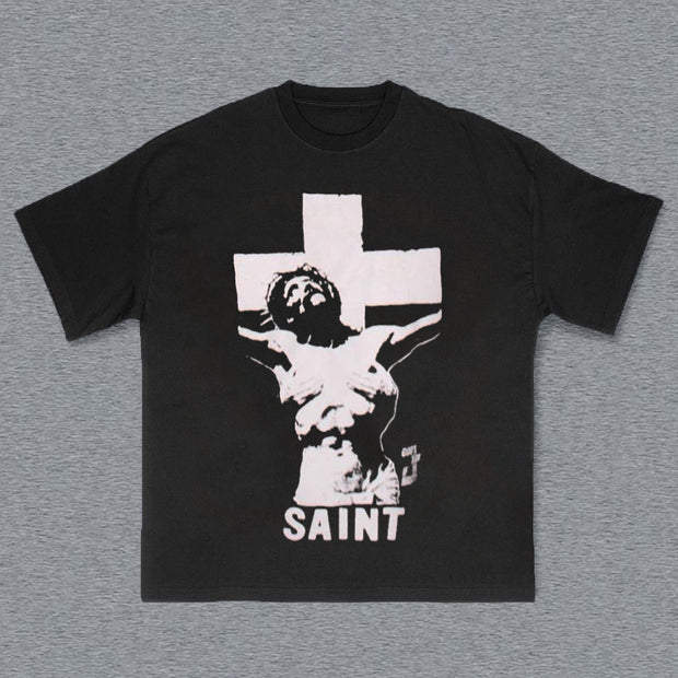 Jesus & Letters Print Short Sleeve T-Shirt