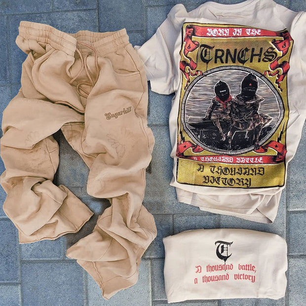 Casual retro T-shirt and trousers two-piece set