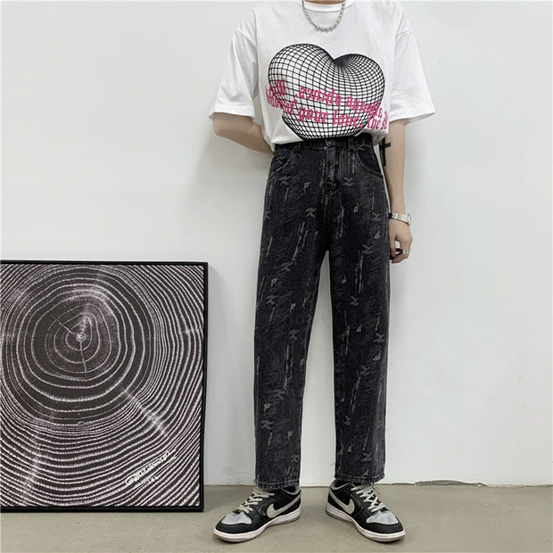 Wide-leg jeans men's loose straight-leg trousers old pants