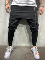 Zipper slim personality casual two-layer sports trousers