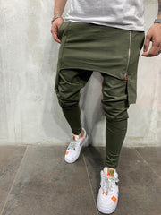 Zipper slim personality casual two-layer sports trousers