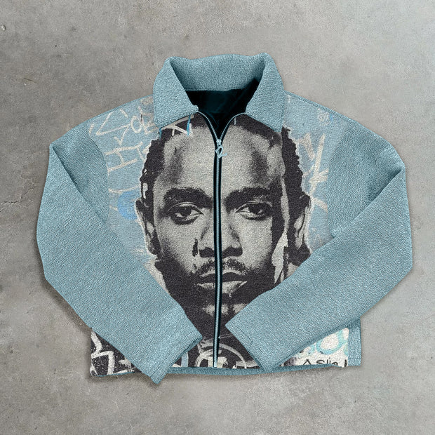 Casual People Graphics Tapestry Lapel Jacket