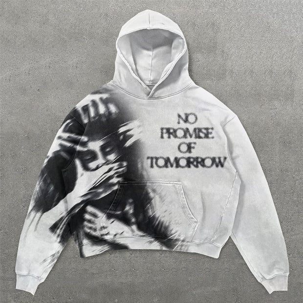No Promise Of Tomorrow Print Long Sleeve Hoodies