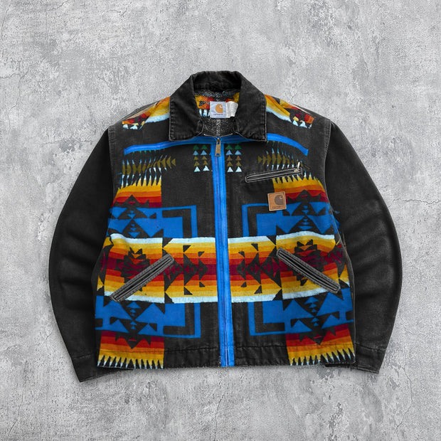 Vintage tribal print lapel tie lined jacket