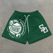 Baseball Graphic Print Elastic Shorts