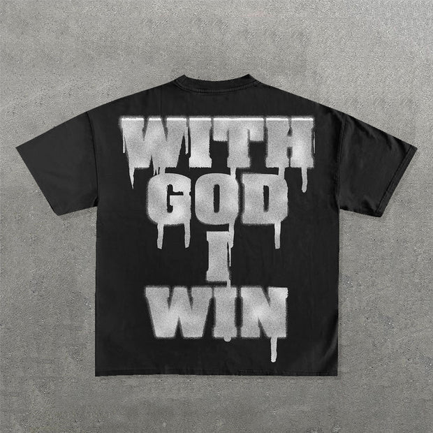 With God I Win Print Short Sleeve T-Shirt
