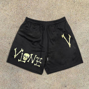 Skull and Bones Print Elastic Shorts