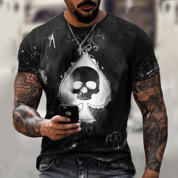 Poker A Skull Print Men's T-shirt Top
