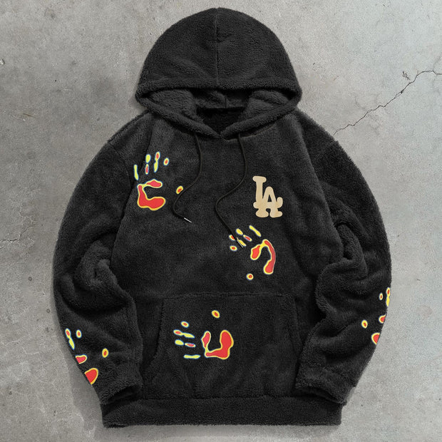 Retro trendy printed hip hop plush hoodie
