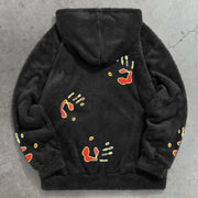 Retro trendy printed hip hop plush hoodie