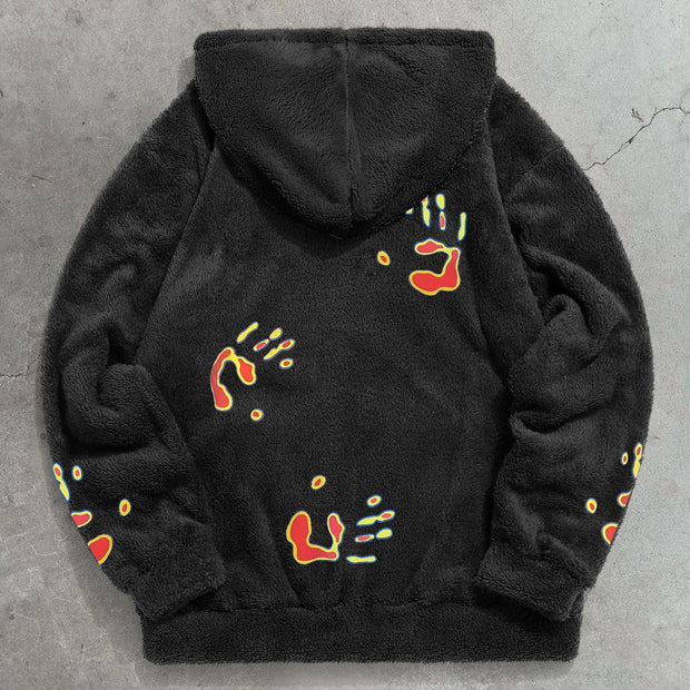 Retro trendy printed hip hop plush hoodie