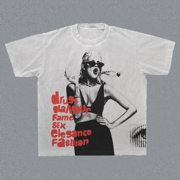 Fashion retro round neck loose short-sleeved T-shirt