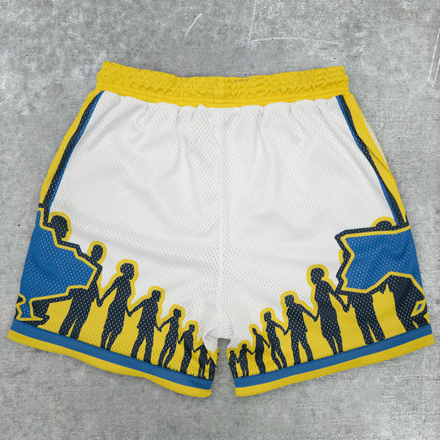 Color Contrast Casual Loose Sports Mesh Shorts