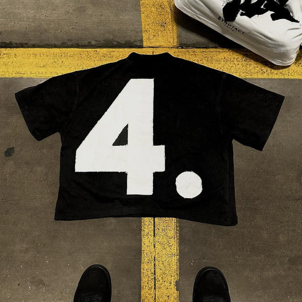 Casual Letter Digital 4 Print Short Sleeve T-Shirt