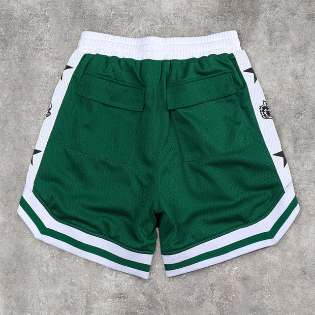 Contrast Panel Street Mesh Sports Loose Shorts