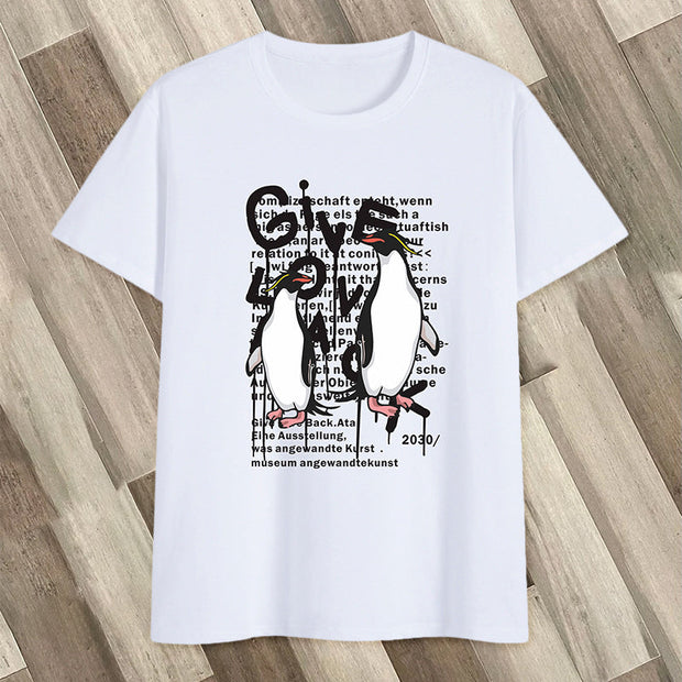 Cotton round neck print trendy short-sleeved T-shirt