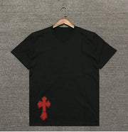 Casual cross-print round neck short-sleeved T-shirt