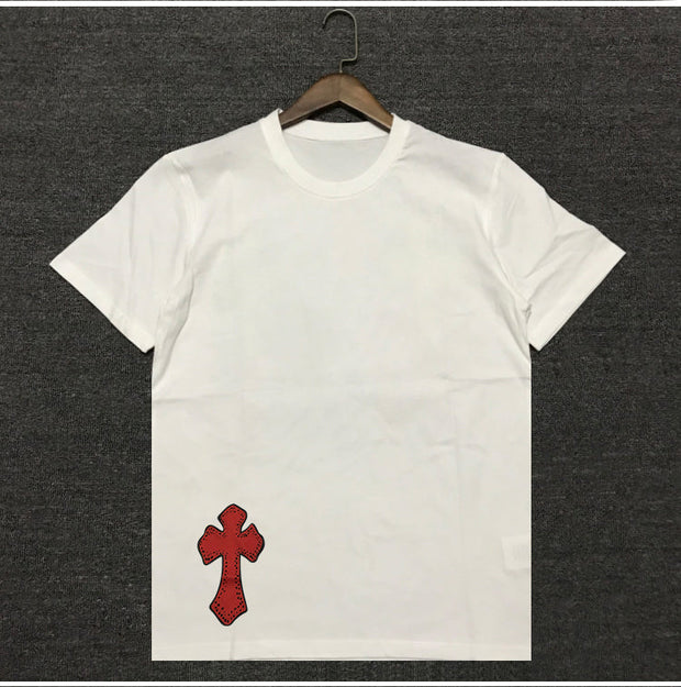 Casual cross-print round neck short-sleeved T-shirt