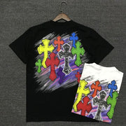 Casual cross-print round neck short-sleeved T-shirt