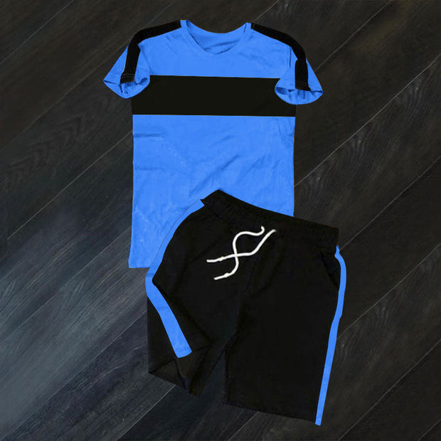 Casual Colorblock Sports Short Sleeve Suit