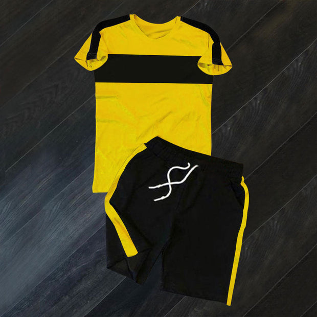 Casual Colorblock Sports Short Sleeve Suit