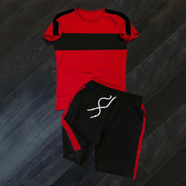 Casual Colorblock Sports Short Sleeve Suit