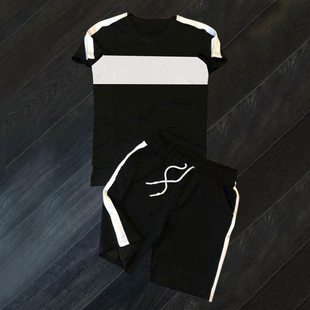 Casual Colorblock Sports Short Sleeve Suit