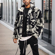 Casual hit color black and white jacket