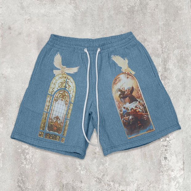 Pigeon print retro casual shorts