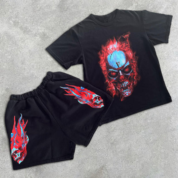 Skull Print Short Sleeve Two Piece