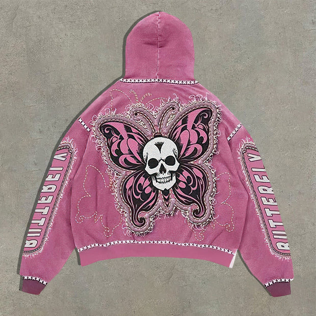 Oversized butterfly and skull print hoodie