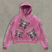 Oversized butterfly and skull print hoodie