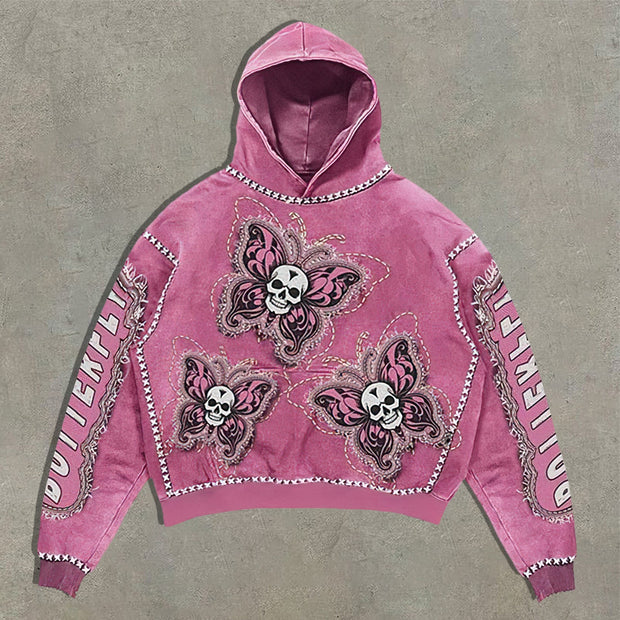 Oversized butterfly and skull print hoodie