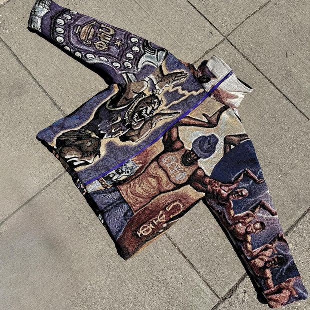 Knight Casual Street Zip Tapestry Jacket