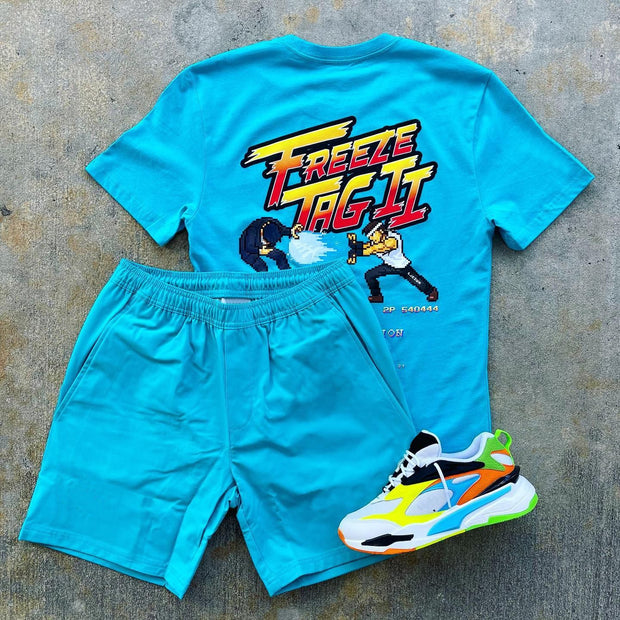 Casual Preppy Print Short Sleeve Shorts Two-Piece Set