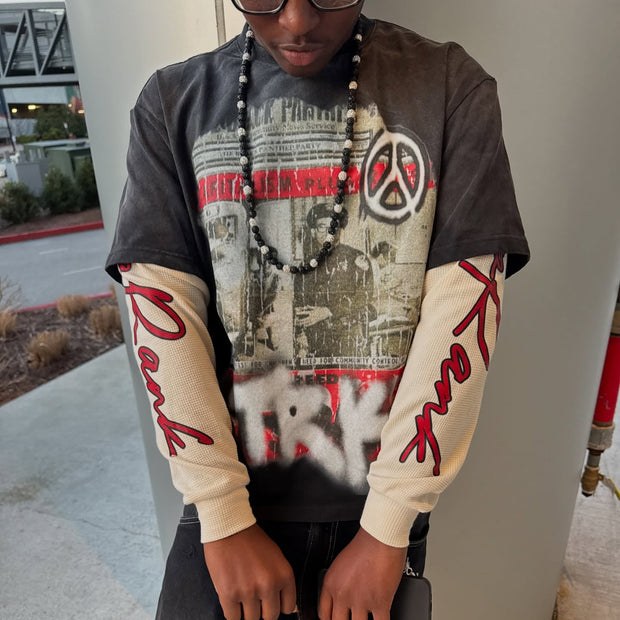 Stop the War Casual Street Retro Stitching Long Sleeve T-Shirt