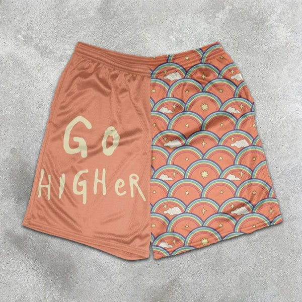 Rainbow Graphic Print Colorblock Elastic Shorts