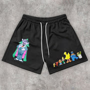 Cartoon Print Trend Casual Mesh Shorts
