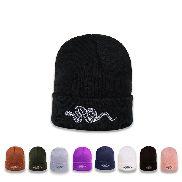 Personality all-match embroidery snake knit hat men